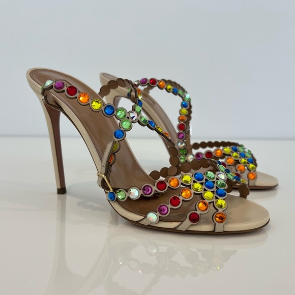 AQUAZZURA RAINBOW TEQUILA CRYSTAL SANDALS SIZE IT 37.5 / US 37.5 - Picture 9 of 17